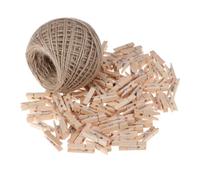 JOINPAYA 100 Pinces à Photos en Bois Naturel avec Rouleau de Corde de 100 Mètres, Mini Clips pour Tenir Notes et Mémos, pour Décoration Mariage et Boutique