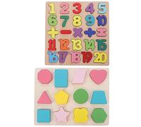 JOINPAYA 2 Ensembles Puzzle Bois Éducatif pour Garçon Fille Formes et Chiffres pour Apprentissage Précoce et Développement des Compétences Motrices et Filles
