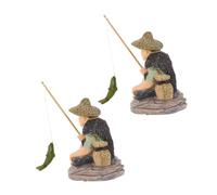 JOINPAYA 2 Pièces Figurine Miniature de Pêcheur Résiliente Décoration Réaliste pour Aquarium Modèle Compact pour Décor de Maison et Bonsaï