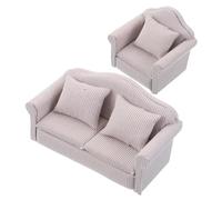 JOINPAYA 2 pièces Miniature Wooden Dollhouse Sofa Set with Pillows Fabric Look Single Double Seat Realistic for Creative Play and Decoration