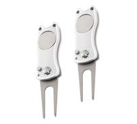 JOINPAYA 2 pièces Outil de Réparation de Pitch Golf Pliable Alliage Aluminium Fourche Compacte Ergonomique avec Marqueur de Balle Accessoire Portable pour Golfeurs