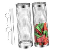 JOINPAYA 2pièces Lot de Paniers à Grillades Cylindriques à roulettes Ronds pour Barbecue Camping Pique- Accessoires De Cuisine