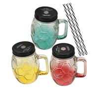 JOINPAYA 3 Ensembles Tasse à Eau en Verre 401-500ml avec Anse | Tasse A Lait Garçon et Filles, Tasses à Thé, Verre à Jus, Pots avec Couvercles et Pailles
