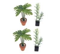 JOINPAYA 4 Pièces Miniature Potted Plants Mini Bonsai Bamboo Monstera Leaf Faux Greenery for Dollhouse Bedroom Living Micro Landscape Decoration