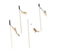 JOINPAYA 4pièces Bâtonnets De Chat avec Manche Bois Jouets Flirt pour Chat Pendentif Peluche Et Plumes Colorées Jouet Interactif avec Clochette pour Jeu Maison Styles Assortis