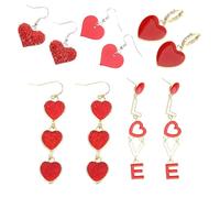 JOINPAYA 5 Paires de Boucles d'Oreilles Pendantes de Cœur Rouges Cristaux Scintillants Bijoux Saint-Valentin pour Femme Accessoires Mode Romantiques et Élégants