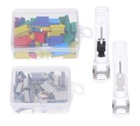 JOINPAYA Agrafeuse Manuelle à Pinces Réutilisable avec Distributeur Lot de 100 set de Trombones Colorés et Transparents Accessoires de Bureau sans Agrafes Poussoir Noir et Transparent