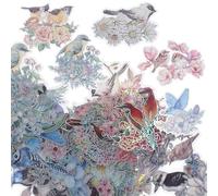 JOINPAYA Autocollants Holographiques Fleurs et Oiseaux 100 Pcs 5 Packs pour Scrapbooking Accessoires de Journal et Décoration Carnet de Notes DIY