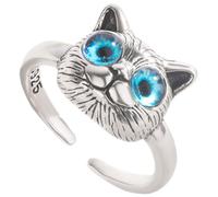 JOINPAYA Bague Chat Ajustable en Métal Vintage Bleue pour Femmes et Adolescentes, Anneau Ouvert, Bijou Fantaisie Présent Élégant Usage Quotidien