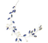 JOINPAYA Bandeau de Mariage Bleu Orné de Strass et Perles, Accessoire de Coiffure pour Femme, Bandeau Élastique Léger et Décoratif, pour Cérémonie Nuptiale et Événements Spéciaux