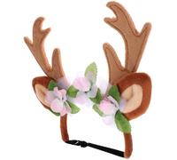 JOINPAYA Bandeau de Noël pour Animaux de Compagnie en Laine Serrage-Tête Corne de Renne Rose S Accessoire Festif pour Chien et Chat Costume de Fête et Séance Photo de Noël