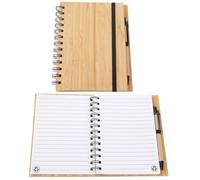 JOINPAYA Bloc-Notes à Spirale Couverture en Bambou Naturel Format Moyen Lot de 2 set de Cahiers de Travail Solide Fournitures de Notes Portables pour Bureau et Étudiants pour