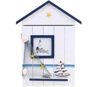 JOINPAYA Boîte à Clés Murale en Bois Forme Maison Méditerranée Bleu Organiseur de Clés Crochets Rangement Pratique Cuisine Couloir Garage Entrée Décoration Murale Fonctionnelle