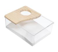 JOINPAYA Boîte de Bain au Sable pour Hamster, Acrylique Transparent | 1 Pièce, Couvercle Bois Amovible, Baffle Inclus, Angle de Cage pour Gerbilles et Tanks