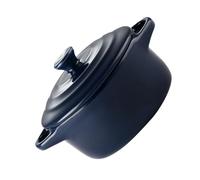 JOINPAYA Bol en Céramique 230 Ml avec Couvercle et Double Anse Compatible Micro-ondes Bol à Ragoût la Cuisine Maison Bleu Foncé Usage Quotidien et Cuisson Pratique