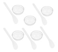 JOINPAYA Bol Mélangeur en Verre Transparent 5 Pièces pour Masques Visage Diy, Bol Spa Épais Petite Taille, Kit Salon Beauté avec Bâtonnet Blanc, Usage Professionnel et Style Aléatoire