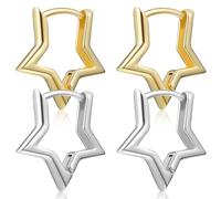 JOINPAYA Boucles D’oreilles Créoles Étoiles Géométriques 2 Paires Métal Doré Et Argenté Féminines Mode Soirée Nbsp Minimalistes Petites Étoiles Cinq Branches