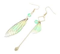 JOINPAYA Boucles d’Oreilles Pendantes Asymétriques en Métal Doré Aile de Cigale Verte Légères et Élégantes pour Mariage et Occasions Spéciales