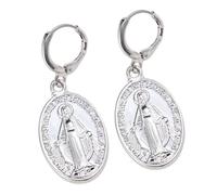 JOINPAYA Boucles D’Oreilles Vintage à Clips Pendantes pour Femmes Boucles D’Oreilles Religieuses en Métal Argenté Design Rétro Sainte Vierge Légères et Indéformables Accessoire Mode