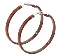 Joinpaya Boucles d'Oreilles Créoles Larges pour Femme, Créoles de Luxe en Cuir Marron avec Aiguilles en Argent S925, Bijoux Fantaisie Rétro Chic et Streetwear, Design de Niche Audacieux, 1 Paire