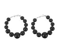 JOINPAYA Boucles d'Oreilles Créoles Noires Exagérées en Plastique Perles Imitation Bijoux pour Femmes Adaptables à Tenues Décontractées ou Habillées