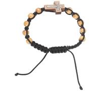 JOINPAYA Bracelet Chapelet Ajustable en Perles de Bois et Alliage, Chaîne de Perles Anti-stress avec Croix, Bijou Femme Polyvalent pour Prière et Recueillement