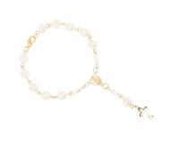 JOINPAYA Bracelet Croix Religieuse Doré pour Femmes, Bracelet Chapelet en Perles Sacrées Pendentif Crucifix Ajouré, Bijou Catholique Élégant pour Baptême et Occasions Chrétiennes
