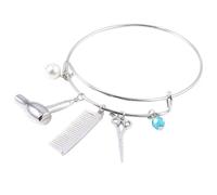 JOINPAYA Bracelet pour Femme Argenté Pendentifs Peigne Ciseaux et Sèche-Cheveux Bijou Jonc Unique Présent Fête des Mères et Anniversaire Accessoire Mode