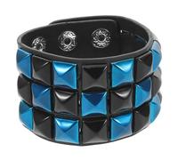 JOINPAYA Bracelet Punk Unisexe en Similicuir Noir et Bleu Manchette Large à Clous Carrés Style Gothique Rock Années 80 Accessoire Ajustable pour Hommes et Femmes Fête Halloween et Bar