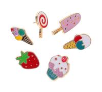JOINPAYA Broches Fantaisie Été Alliage Coloré 6 Pièces Épingle Créative Femmes Tenue Décontractée Accessoires Mode Broche Dessert Sucette Fraise Glace Cartoon