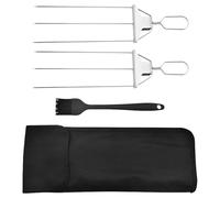 JOINPAYA Brochettes Métalliques Réutilisables 2 Pièces en Acier Inoxydable Poignée Arrondie et Brosse pour Barbecue Domestique Viande Poulet et Légumes