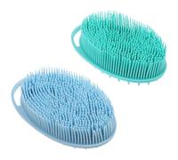 JOINPAYA Brosse de Bain Double Face en Silicone Bleue et Verte, 2 Pièces Crochet Fin, Brosse Exfoliante et Masseur Corporel Nettoyage et Massage en Profondeur