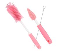 JOINPAYA Brosse de Nettoyage pour Biberon et Paille en Silicone Manche Long Lot de 1 set de Couleur Cerise Rouge Adaptée pour Biberons Tétines et Bouteilles D’Eau Usage Quotidien