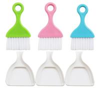 JOINPAYA Brosse de Nettoyage Professionnelle 3 Pièces Pelle à Poussière Compacte en Plastique Bleu, Rose et Vert - Accessoire de Bureau Portable pour Nettoyage Précis de Table, Clavier