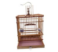 JOINPAYA Cage À Oiseaux Rectangulaire en Bambou Carbonisé avec Plateau Amovible Et Crochet Suspendu Petite Cage À Perroquets Chardonnerets Et Oiseaux Chanteurs Habitat Naturel Et Stable pour
