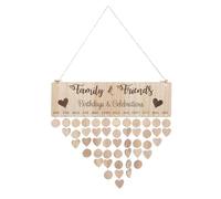 JOINPAYA Calendrier Anniversaire Bois Mural Nordique 25 Disques Ronds et 25 Disques Cœurs en Bois, 50 Anneaux Métalliques et Cordelette 65 CM, Rappel Facile pour Fêtes Familiales et Amis