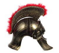 JOINPAYA Casque de Guerrier Homme à Plumage Rouge Casque Romain Doré en Plastique Léger Accessoire Costume Médiéval pour Cosplay Carnaval et Théâtre Adulte