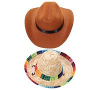 JOINPAYA Chapeau Cowboy en Paille Bleu et Chapeau en Paille Naturel, Taille Réglable, Léger et Respirant, Accessoires Décoratifs pour Chien et Chat, Fête et Plein Air