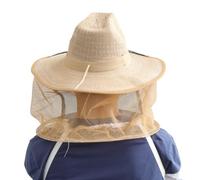 JOINPAYA Chapeau D'apiculteur Protecteur de Visage en Denim Beige Filet Respirant et Cordon Élastique Randonnée Protection les Insectes