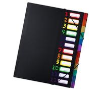 JOINPAYA Chemise à Relier A4 Multi-Compartiments Arc-en-Ciel Organiseur de Fichiers en Plastique Noir Porte-Documents Compact et Léger pour Bureau et Déplacements Classeur à Reliure