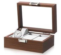 JOINPAYA Coffret à Montres Bois Noyer 3 Emplacements avec Couvercle Transparent, Organiseur Montres Protecteur Velours, Rangement Élégant pour Collectionneurs et Usage Quotidien