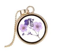 JOINPAYA Collier Créatif pour Femme Fleurs Séchées Pendentif en Verre Transparent Chaîne Clavicule Violette Bijou Floral Délicat Présent Féminin pour Occasions Festives