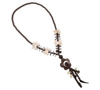 JOINPAYA Collier Long Bohème en Coquille de Noix et Perles de Bois Pendentif Fleur Marron Bijou Ethnique Artisanal Léger pour Plage et Usage Quotidien