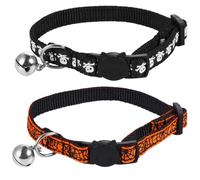 JOINPAYA Collier pour Animaux de Compagnie Halloween Réglable Élastique Lot de 2 Toiles D'araignée et Crânes Grosse Cloche en Fer Argenté pour Chat et Petit Chien