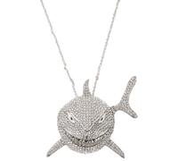 JOINPAYA Collier Requin pour Femme Pendentif Métal Orné de Cristaux Grand Modèle Blanc Vintage Punk Bijou Mode pour Soirées Cosplay et Fêtes Plage