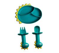 JOINPAYA - Ensemble Assiette Et Fourchette Cuillère En Silicone Pour Bébé - Thème Dinosaure Pour Apprendre À Manger Seul