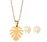 JOINPAYA Ensemble Bijou Feuille de Monstera Doré Collier et Boucles D’Oreilles Délicates Accessoire Mode Créatif pour Anniversaire Plage et Soirées Présent Élégant et Léger