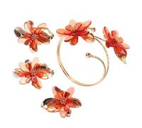 JOINPAYA Ensemble Bijoux Femme 3 Pièces Fleurs 3D en Résine Huile D’Olive Bracelet Manchette et Bagues Légères Couleur Marron Translucide pour Fêtes et Mariage