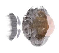 JOINPAYA Ensemble Bonnet Chauve Réaliste Gris avec Barbe et Sourcils - Postiche de Vieillard Légère en Tissu Doux pour Adultes - Costume de Vieillard pour Halloween Théâtre et Cosplay