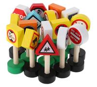 JOINPAYA Ensemble De 16 Mini Panneaux De Signalisation en Bois pour Enfants Jouets ÉDucatifs De Circulation pour Apprentissage De La SéCurité RoutièRe Et Sensibilisation PréScolaire